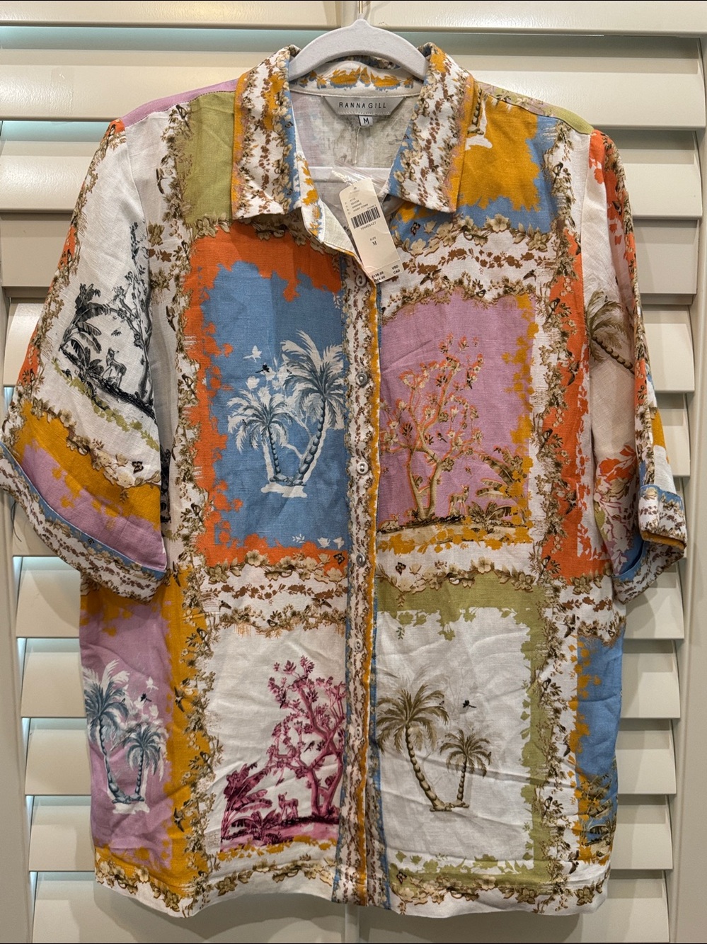 Ranna Gill Tropical Print Linen Collared Blouse